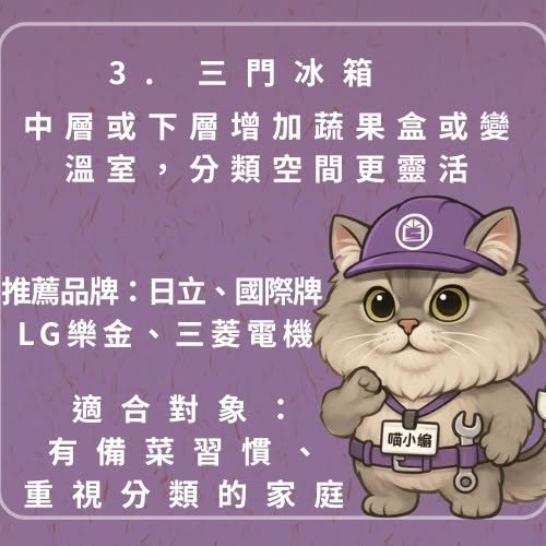 三門冰箱:中層或下層增加蔬果盒或變溫室